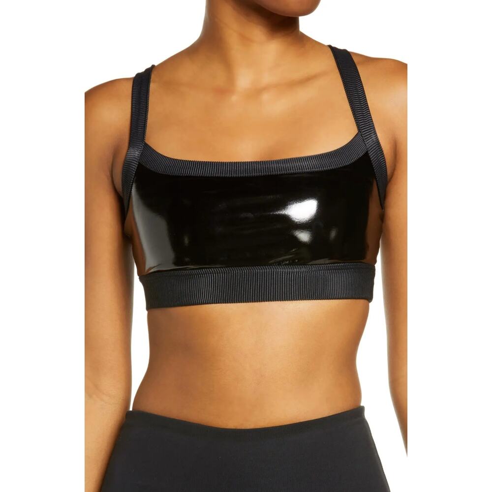 Heroine Sport Downtown Sports Bra and Biker Short Set Womens S/M Black Patent